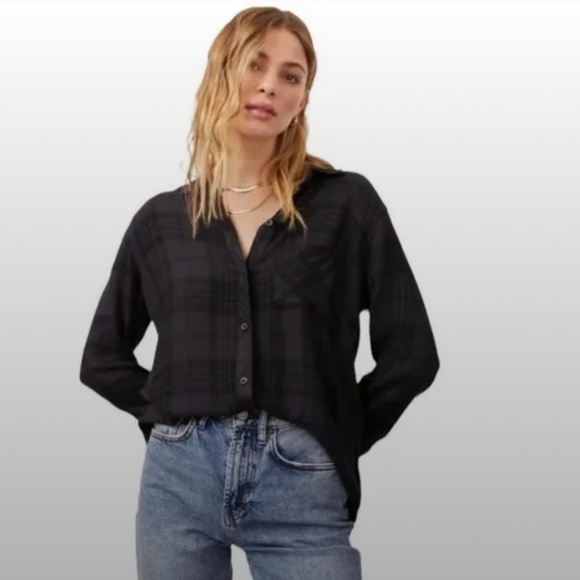 ✨ Rails Hunter Plaid Button-Up Shirt Onyx Jet Shirt Charcoal Gray Black - Picture 2 of 12